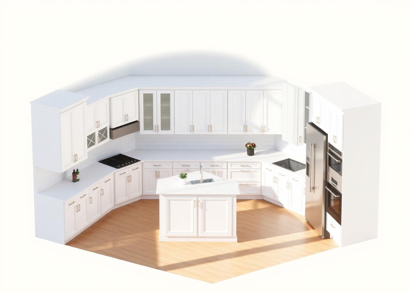 3D rendering of a kitchen layout
